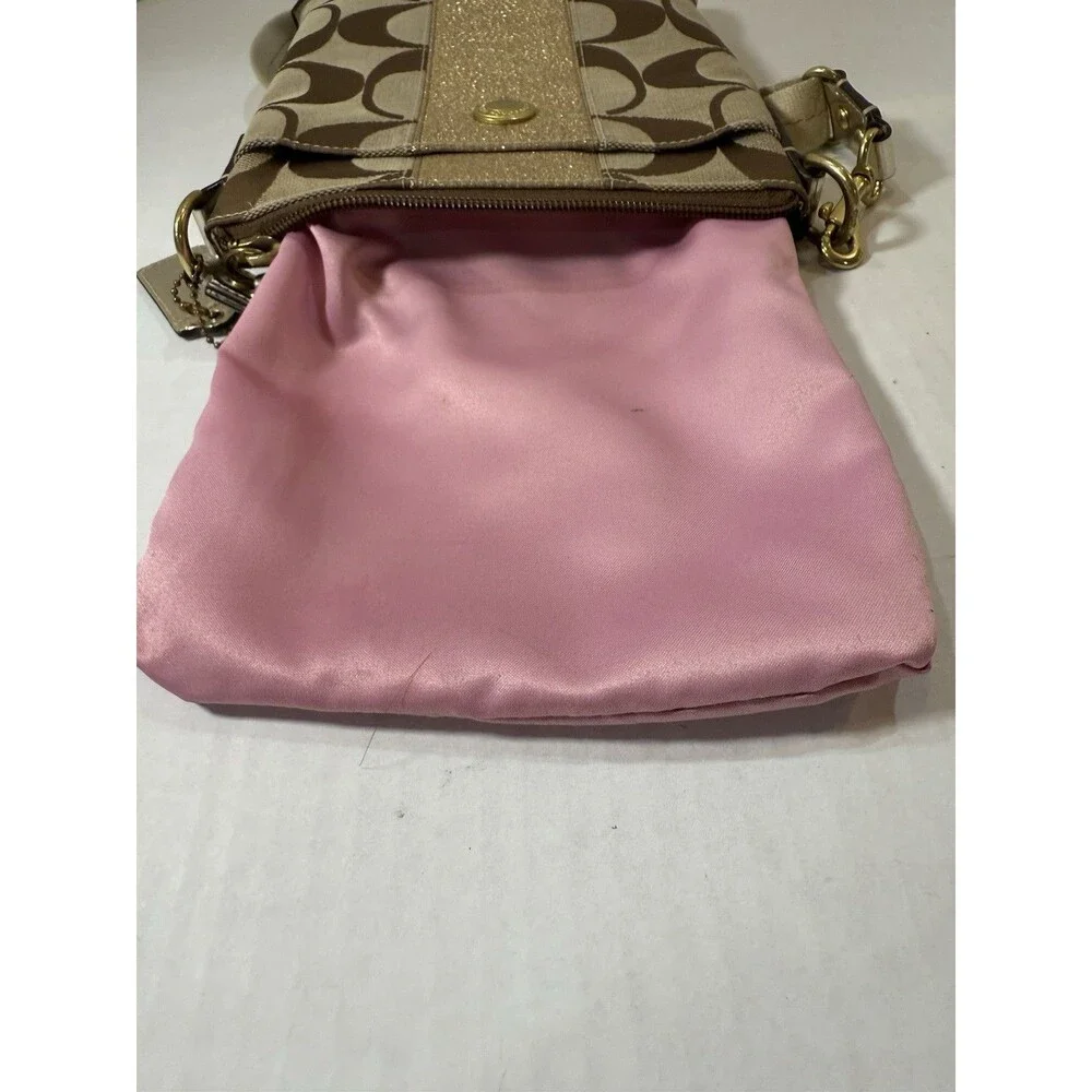 Coach‎ Signature Jacquard Gold Lurex Swingpack Crossbody Bag North South 42246